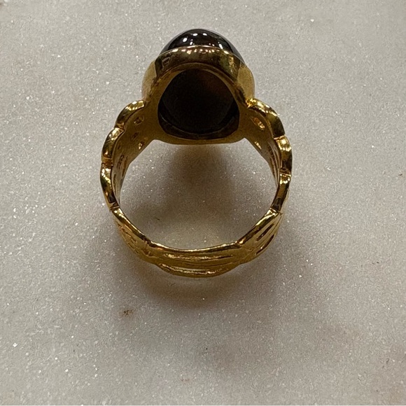 Elegant Gold band, Black Batswana Agate  Ring